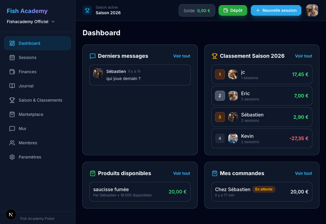 Capture d'écran - Tableau de bord