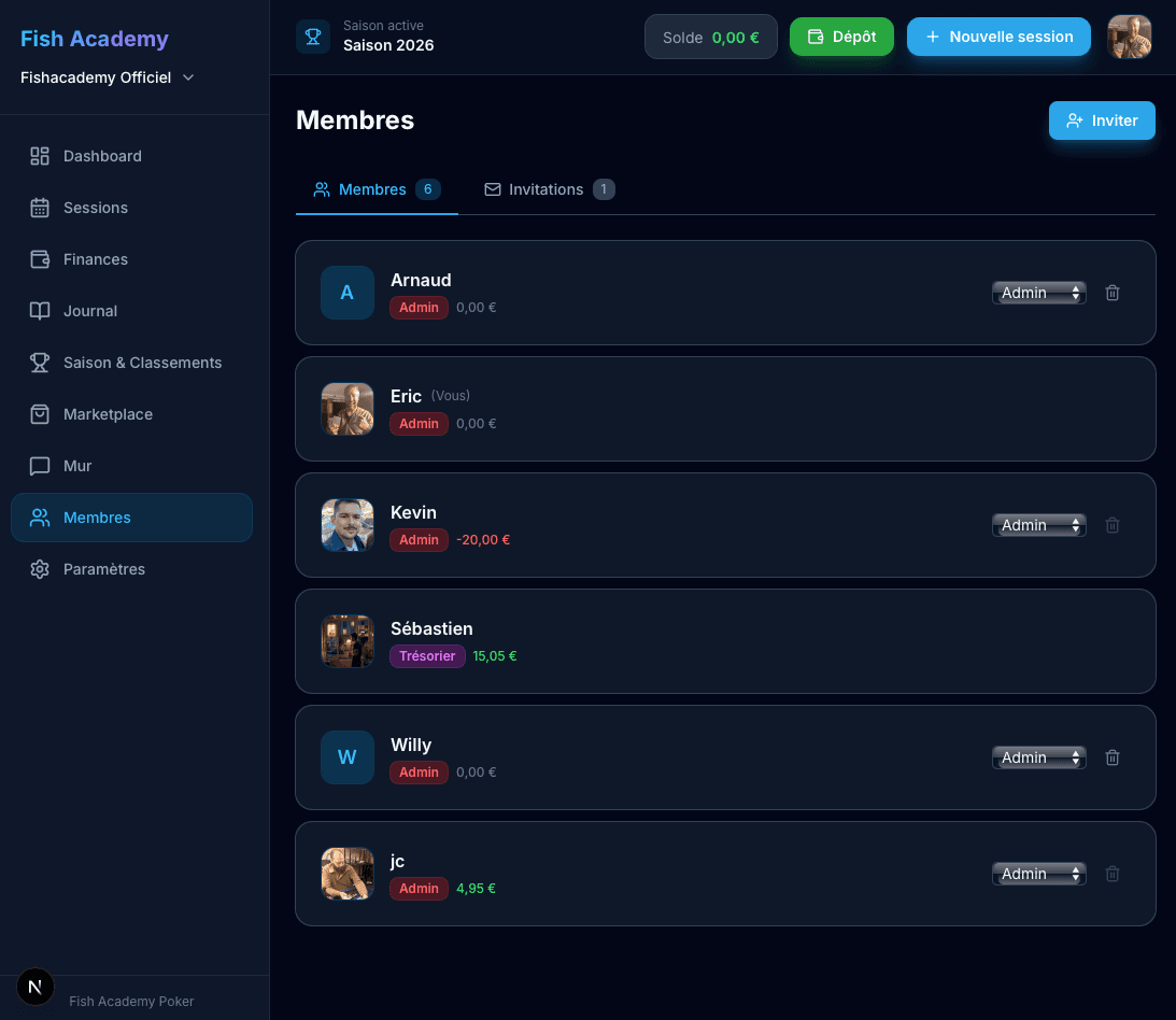 Capture d'écran - Gestion des membres