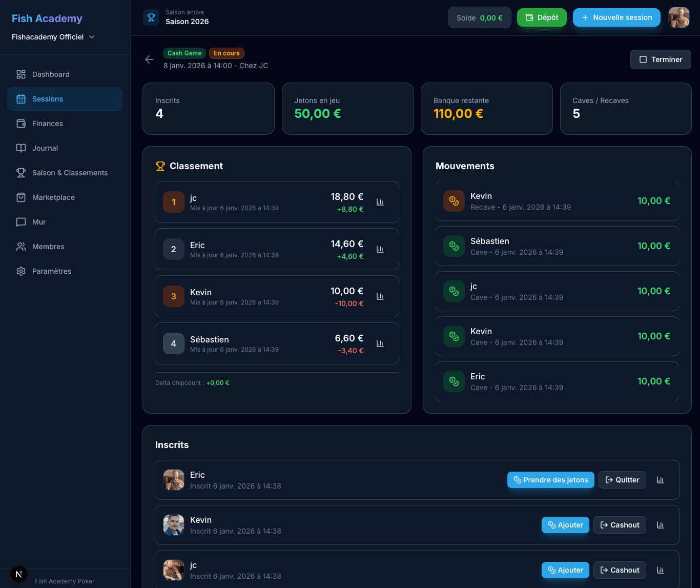 Capture d'écran - Session en cours